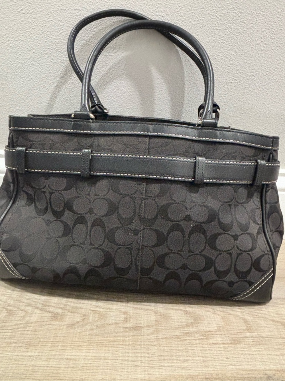 Coach Black Signature Canvas Tote with Silver Accent - Picture 3 of 11